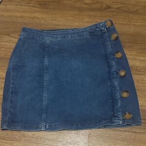 Free People Blue Denim Mini Skirt with Side Buttons